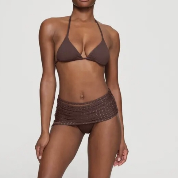 NWT SKIMS RHINESTONE SWIM STRAPPY SKIRT IN COCOA - Picture 2 of 5